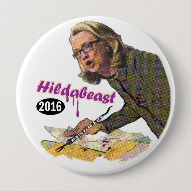 Hildabeast: Hillary Clinton Button (Front)