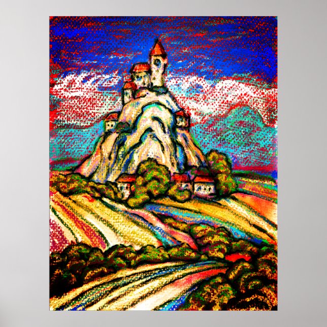 Hill Castle Colorful Pastel Fantasy Poster (Front)