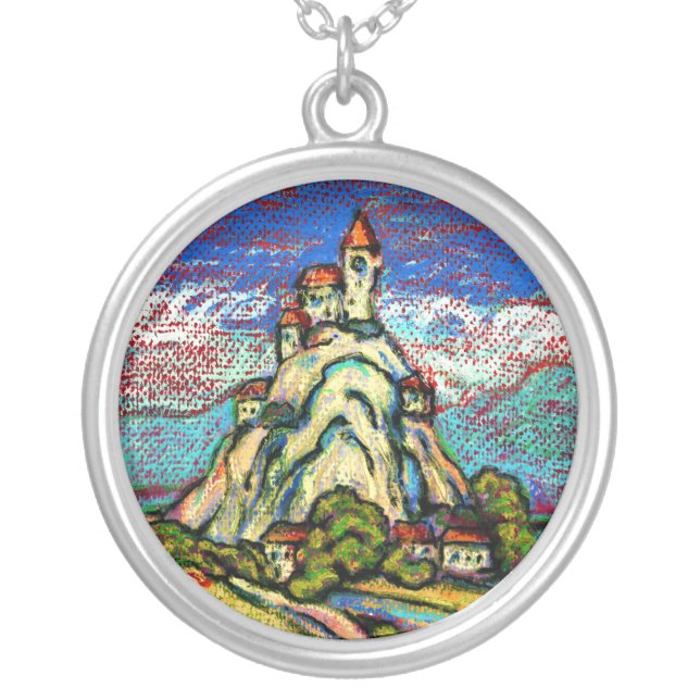 Hill Castle Fantasy Silver Plated Necklace (Front)