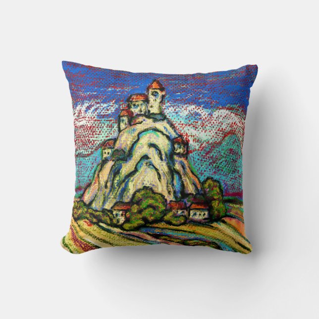 Hill Castle Fantasy Throw Pillow (Front)