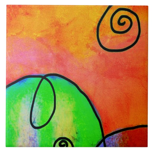 Hill Colorful Abstract Digital Painting Ceramic Tile (Front)