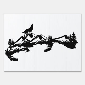 Hill silhouette mountain range wolf howling black sign