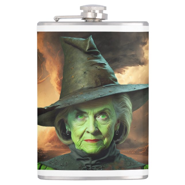 Hillary Cinton Wicked Witch of The United States   Flask (Front)