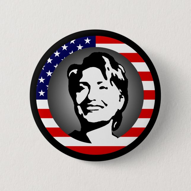 hillary clinton 08. us flag. pinback button (Front)