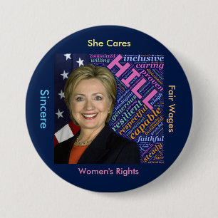 Hillary Clinton Pres, Flag and Caring Words Button