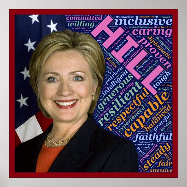 Hillary Clinton Pres, Flag & Caring Words Poster (Front)