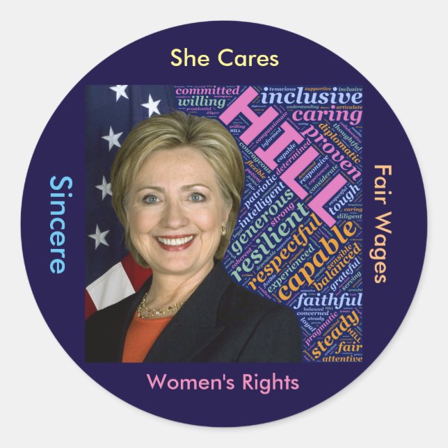 Hillary Clinton Pres., Flag & Caring Words Sticker (Front)