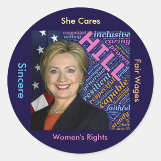 Hillary Clinton Pres., Flag & Caring Words Sticker