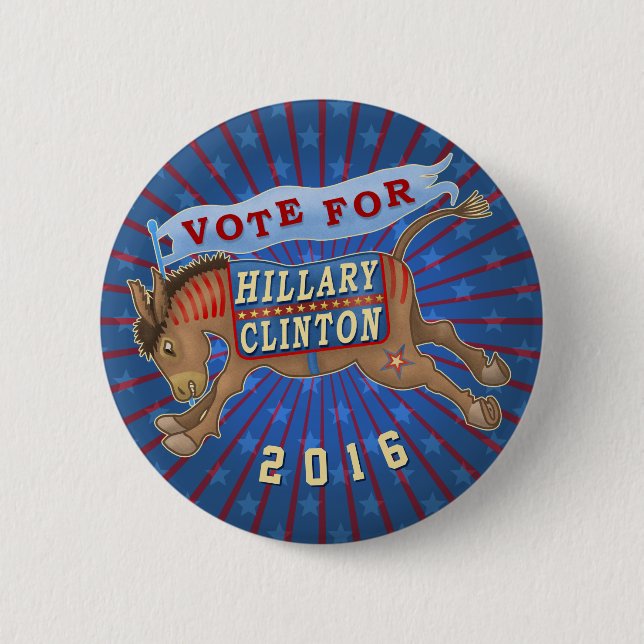 Hillary Clinton President 2016 Democrat Donkey 2 Button (Front)