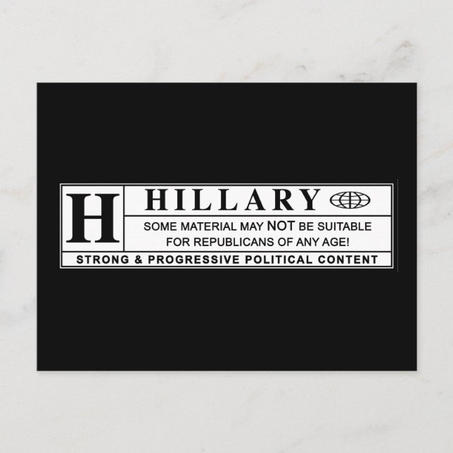Hillary Clinton warning label Postcard (Front)