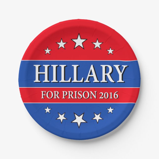 "HILLARY FOR PRISON 2016" PAPER PLATES (Front)