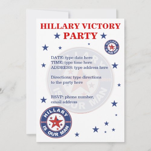 Hillary invitation Hillary victory party invite