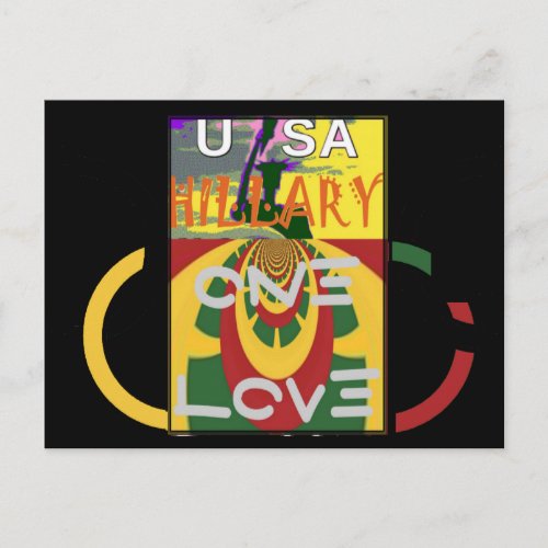 Hillary USA  Stronger Together Vote One Love For H Postcard