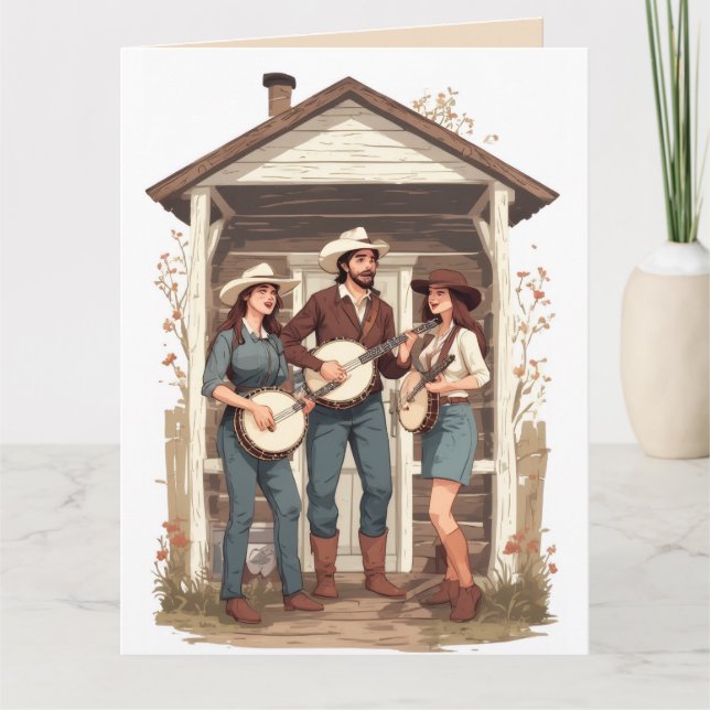 HILLBILLY BANJO FUNNY BIRTHDAY GREETING CARD (Front)