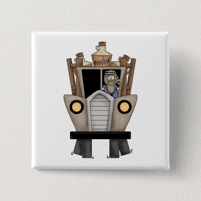 hillbilly driving pinback button (Front)