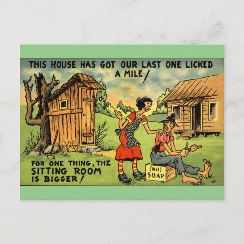 Hillbilly Outhouse Funny vintage Comic art Postcard