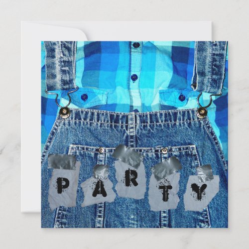 Hillbilly Party Jean Overalls Plaid and Duct Tape Invitation