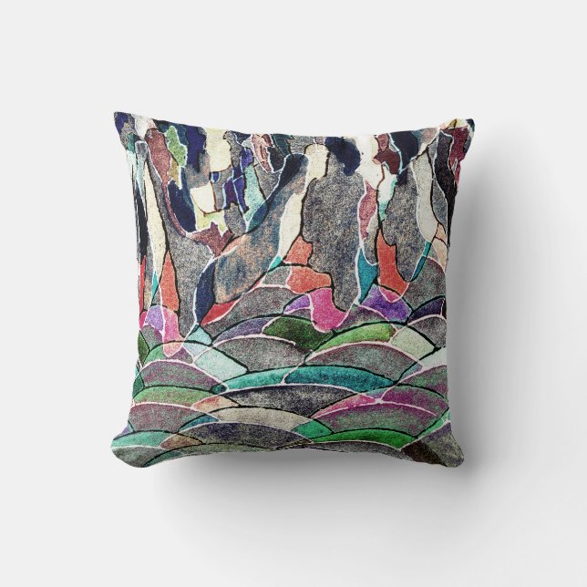 Hills and Mountains Abstract Watercolor Pillow (Front)