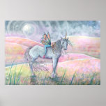 Hills Of Enchantment Unicorn And Fairy Fantasy Art Poster at Zazzle