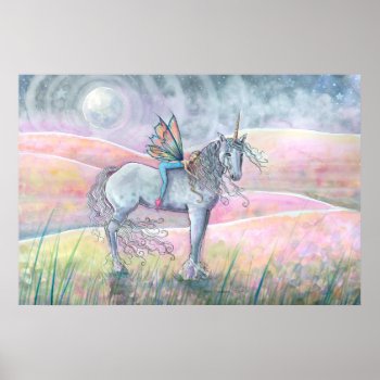 Hills Of Enchantment Unicorn And Fairy Fantasy Art Poster by robmolily at Zazzle
