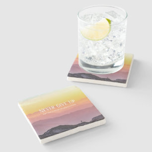 Hills Scenery Rainbow colors Motivation Quote Stone Coaster