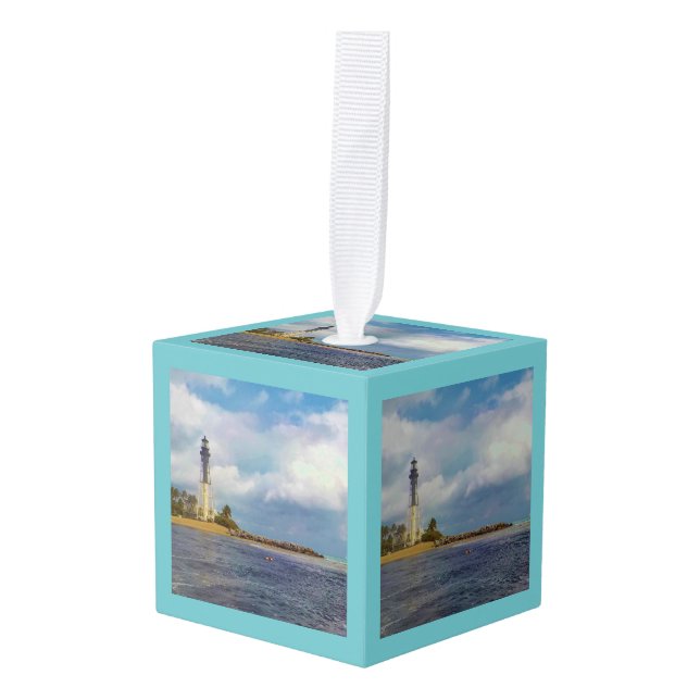Hillsboro Inlet Light Cube Ornament (Front Angled)