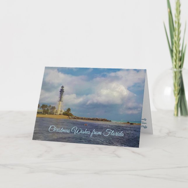 Hillsboro Inlet Light Florida Custom Christmas Holiday Card (Front)