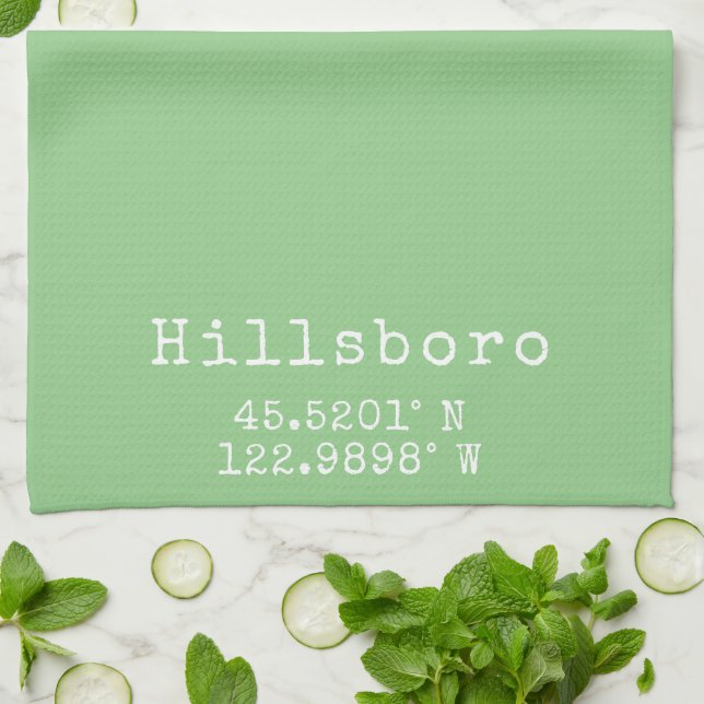 Hillsboro Oregon Latitude Longitude   Kitchen Towel (Folded)