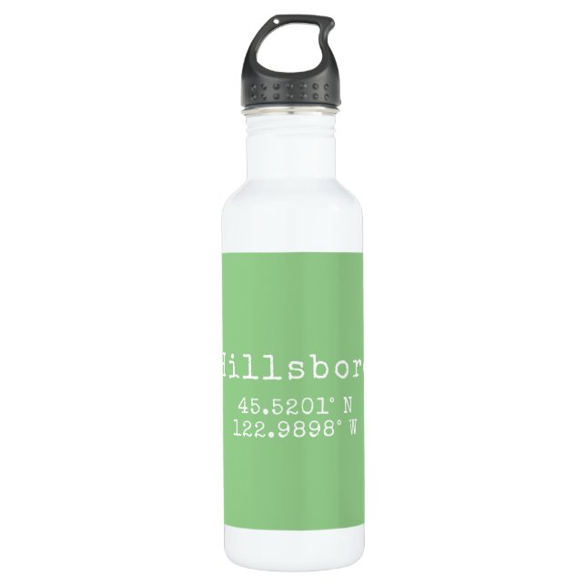 Hillsboro Oregon Latitude Longitude  Stainless Steel Water Bottle (Front)