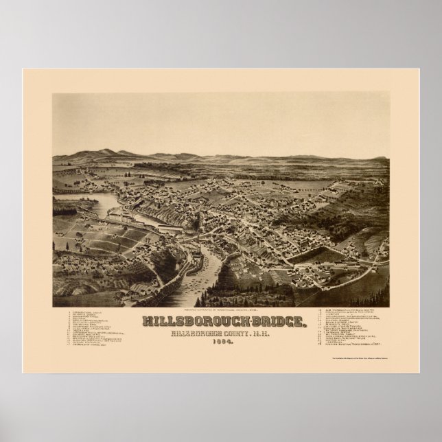 Hillsborough, NH Panoramic Map - 1884 Poster (Front)