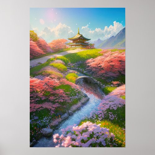Hillside Japanese Temple Poster
