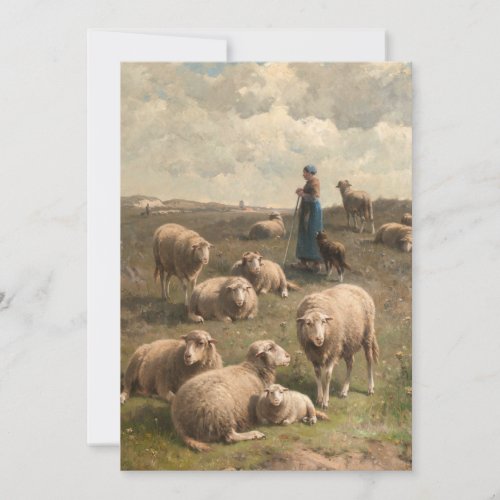 Hillside Landscape with Sheep and Shepherdess  Holiday Card