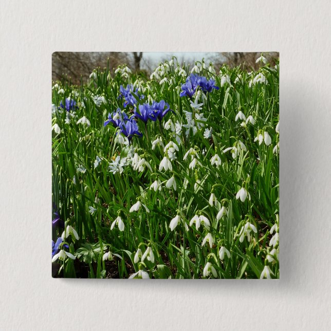 Hillside of Early Spring Flowers Landscape Pinback Button (Front)