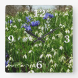 Hillside of Early Spring Flowers Landscape Square Wall Clock