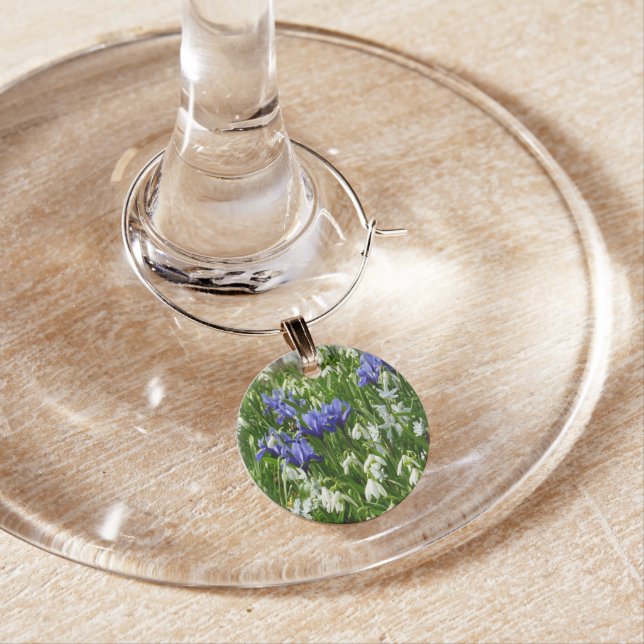 Hillside of Early Spring Flowers Landscape Wine Glass Charm (In Situ)