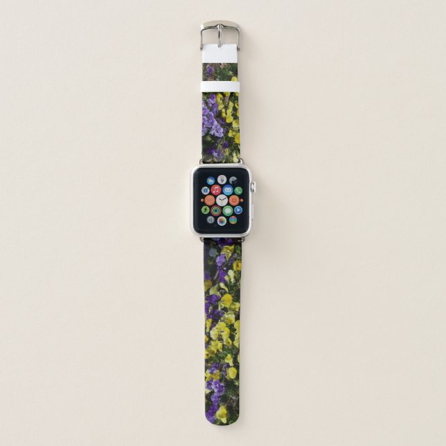 Hillside of Purple and Yellow Pansies Apple Watch Band (Front)
