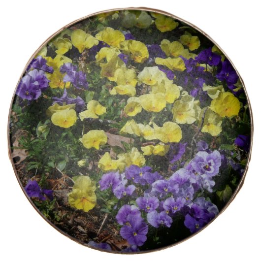 Hillside of Purple and Yellow Pansies Chocolate Dipped Oreo (Front)