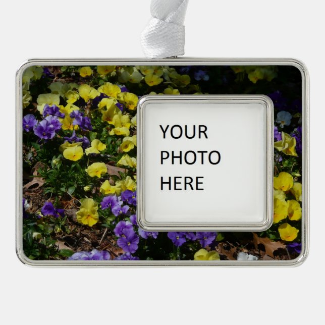 Hillside of Purple and Yellow Pansies Christmas Ornament (Front)