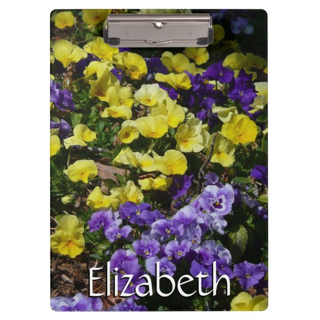 Hillside of Purple and Yellow Pansies Clipboard (Front)