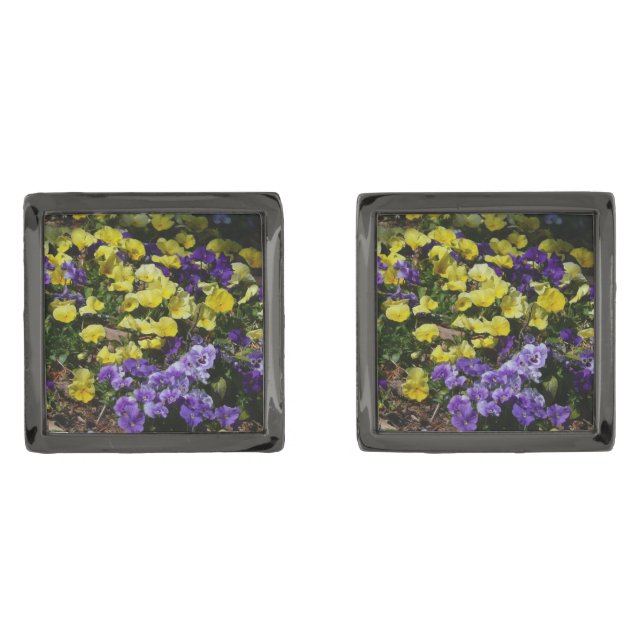 Hillside of Purple and Yellow Pansies Cufflinks (Front)