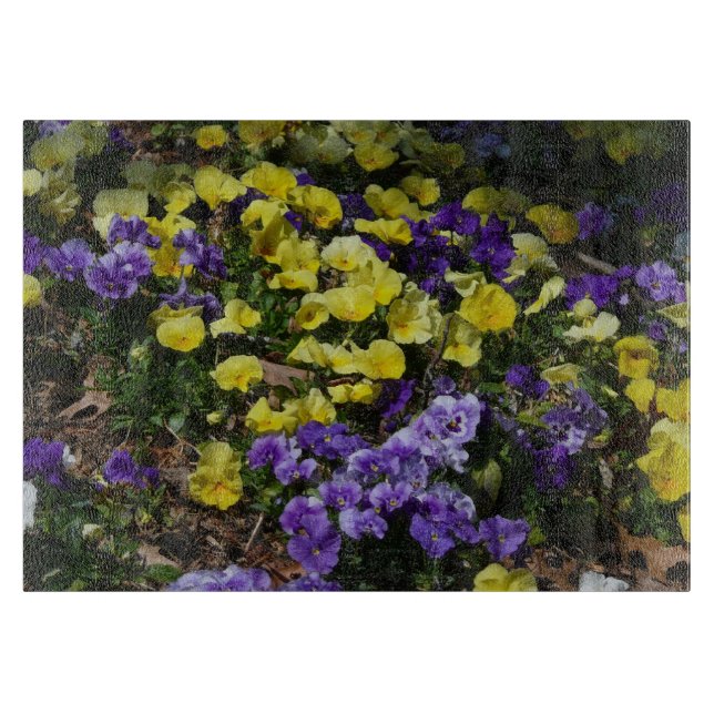 Hillside of Purple and Yellow Pansies Cutting Board (Front)