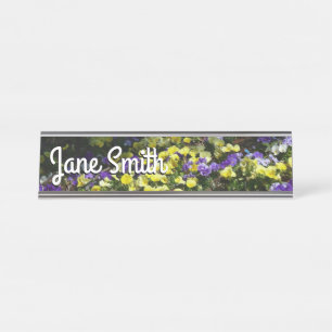 Hillside of Purple and Yellow Pansies Desk Name Plate