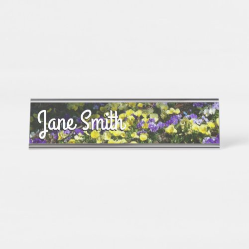 Hillside of Purple and Yellow Pansies Desk Name Plate