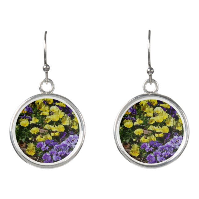 Hillside of Purple and Yellow Pansies Earrings (Front)