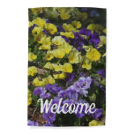 Hillside of Purple and Yellow Pansies Garden Flag