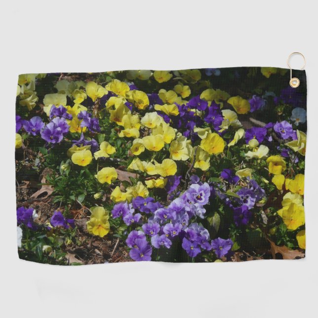 Hillside of Purple and Yellow Pansies Golf Towel (Horizontal)