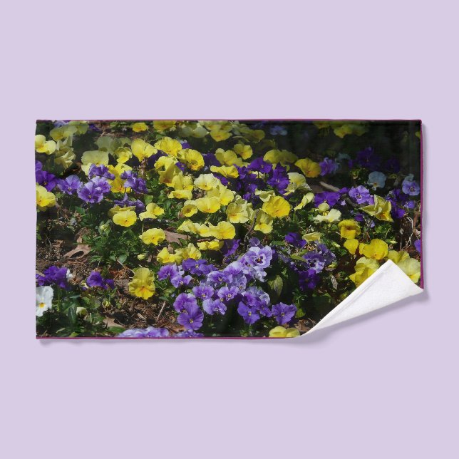 Hillside of Purple and Yellow Pansies Hand Towel (Hand Towel)