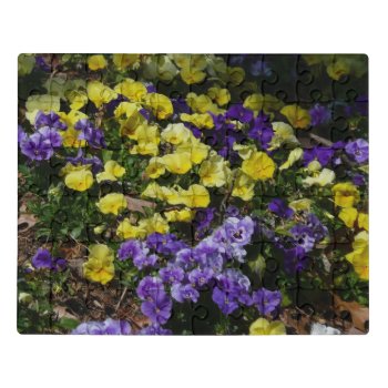 Hillside Of Purple And Yellow Pansies Jigsaw Puzzle by mlewallpapers at Zazzle