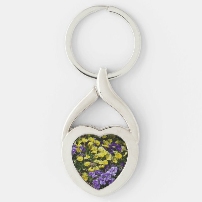 Hillside of Purple and Yellow Pansies Keychain (Front)