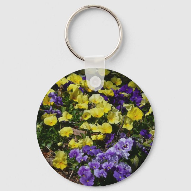 Hillside of Purple and Yellow Pansies Keychain (Front)